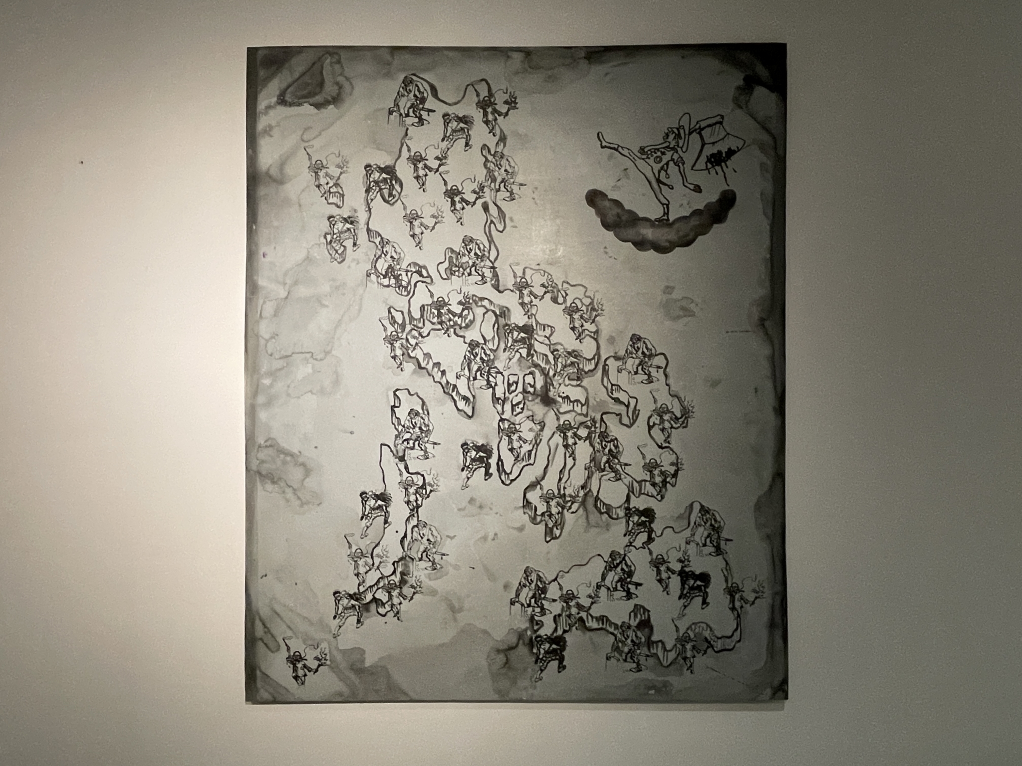 Manuel J Ocampo, "同時/Meanwhile/Mientras Tanto," 2021, Acrylic and silkscreen on canvas, Collection of the Artist. Photo by Clefvan Pornela.